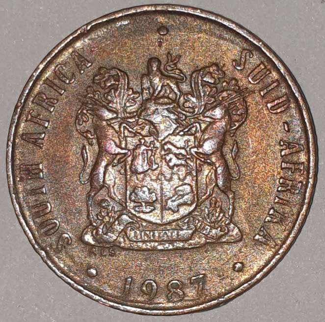 1987 - 2 CENT COIN (TWO CENT COIN) - RSA - BRONZE - KM#83 - BILINGUAL LEGEND - WILDEBEEST